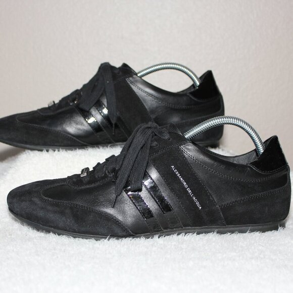 Allesandro Dell'Acqua Mens Black Leather Suede Low Trainers Shoes Size EU42 - Picture 1 of 13
